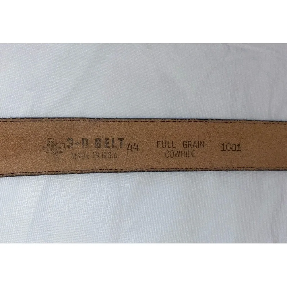 Men's 3D Western Black Leather Belt  Waist Size 44 Made In USA
